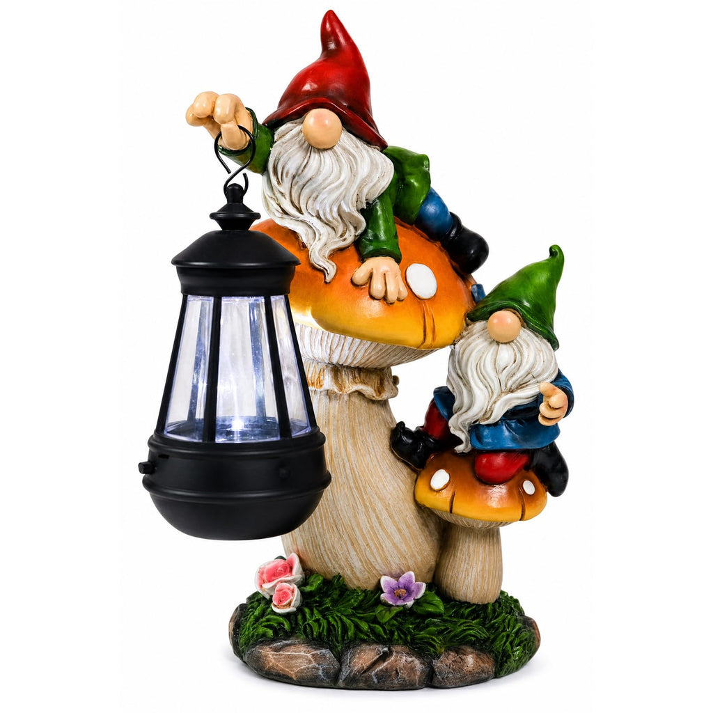 Gnome Garden Decor, Garden Gnomes Outdoor with Solar Lantern Lawn Ornaments