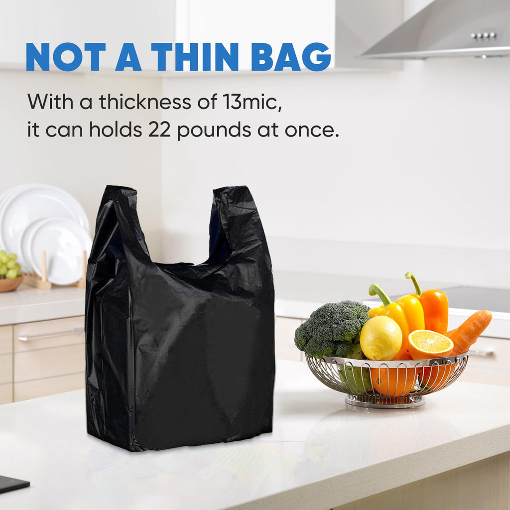 LimonLaviu Black Plastic Grocery Bags, 100 Pack, 11.5'x 6.5" x 21', 22 Pound Capacity, Heavy Duty, Unscented