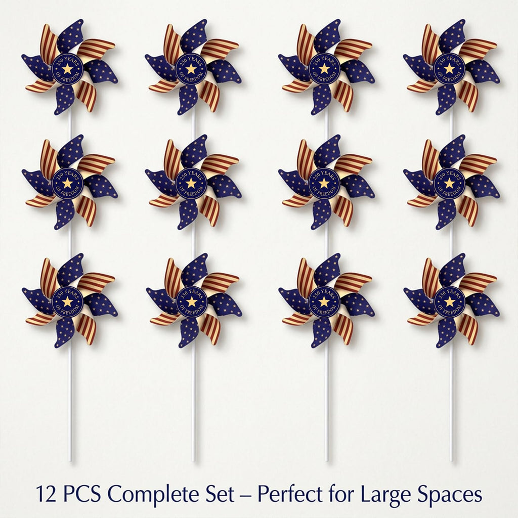 250th Anniversary USA Freedom Wind Spinners, Patriotic Pinwheels Red White Blue Decor for 4th of July Memorial Day Yard Lawn Parade Party, 12Pcs America 250 Decorations 1776-2026