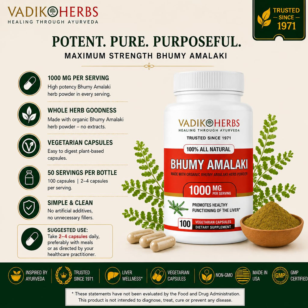 Vadik Herbs Organic Bhumy Amalaki, 100 Caps, Liver Support 1000mg