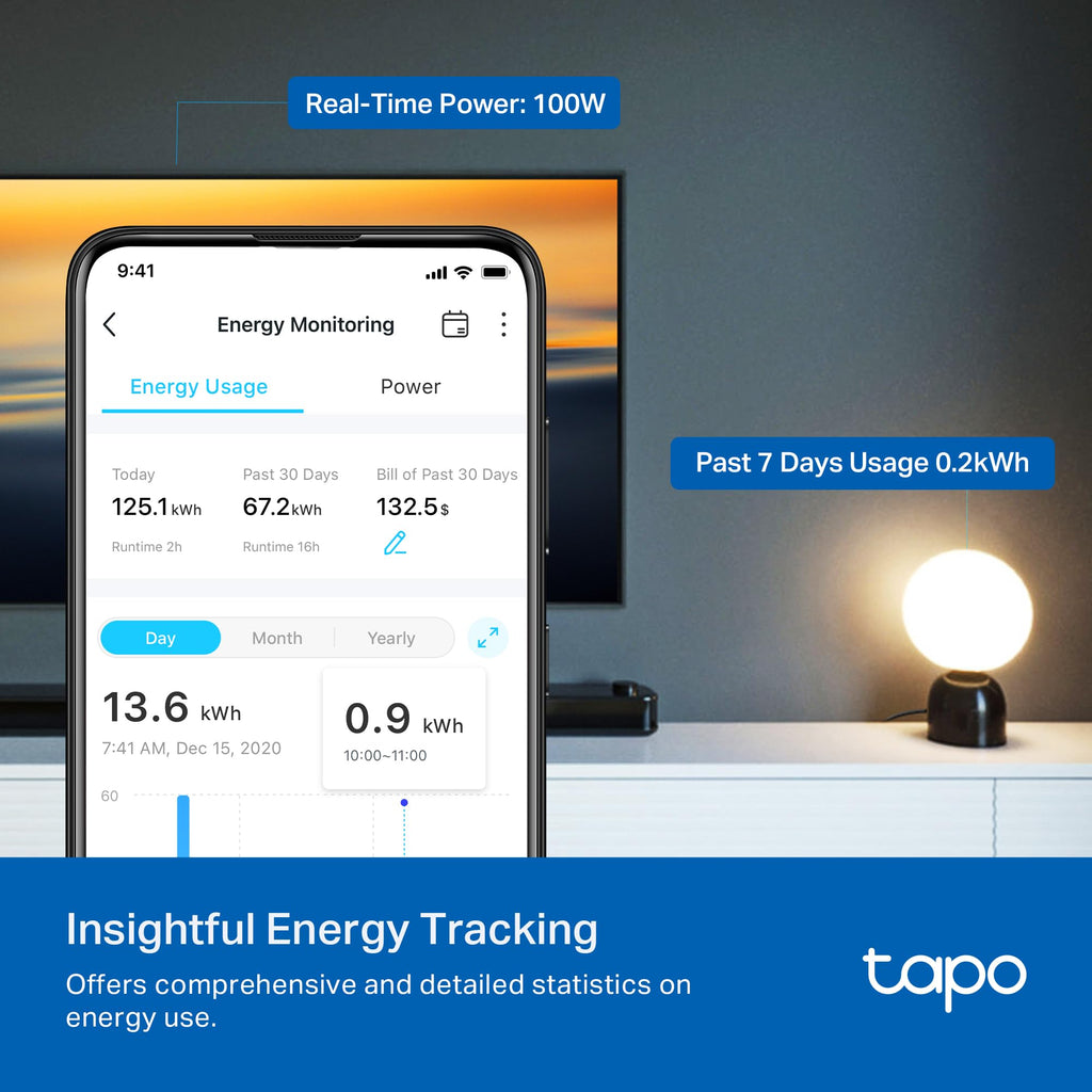 TP-Link Tapo Smart Plug Mini, Matter Compatible, Compatible with Alexa, Google Home & Samsung SmartThings, Energy Monitoring, 15A, UL Certified, 2.4G Wi-Fi Only, Tapo P110M(2-Pack)