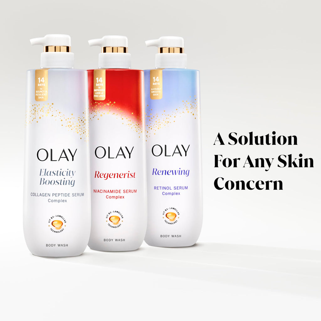 Olay Body Wash for Women, Elasticity Boosting, Collagen Peptide Serum Complex, Renews Moisture, Free of Parabens & Phthalates, Vitamin B3 Lameller Technology, For All Skin Types, 26 fl oz (Pack of 2)