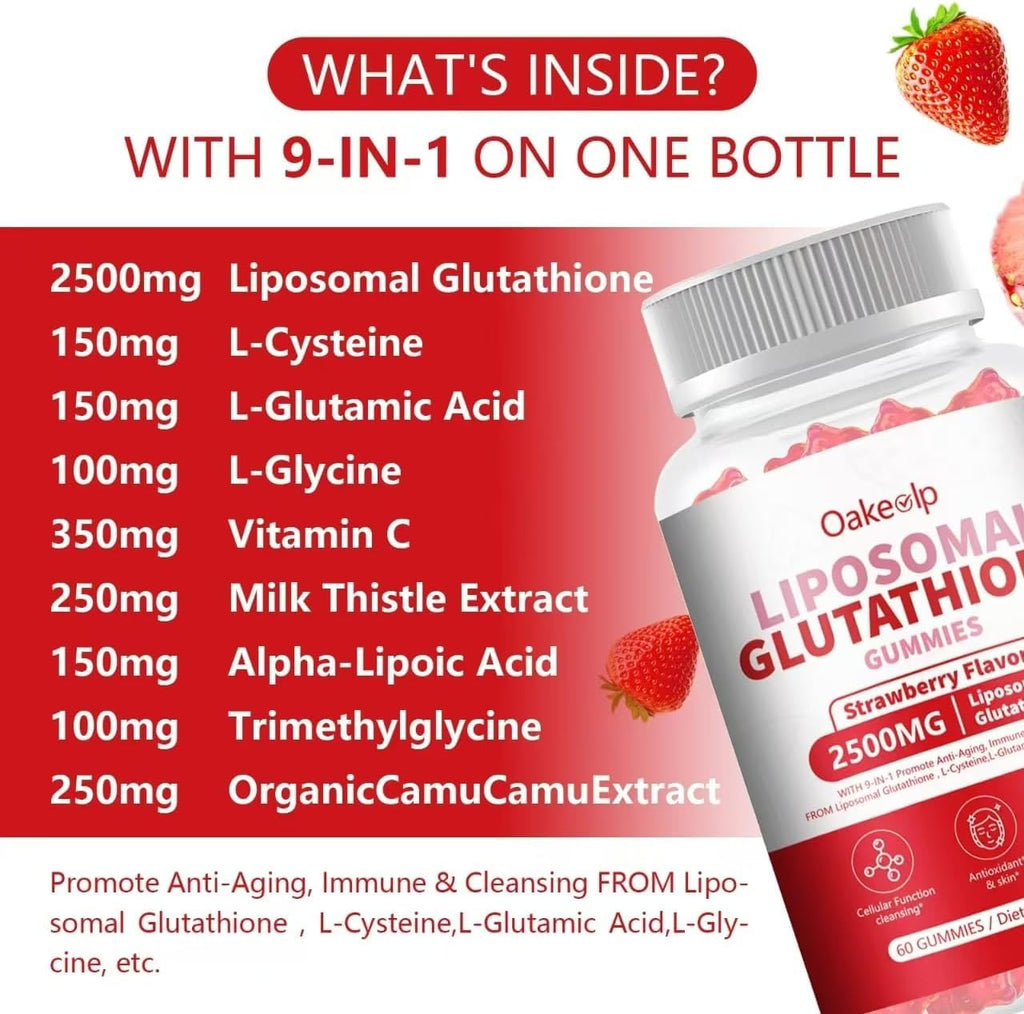 Oakevlp 30 Days Supply 2500MG Liposomal Glutathione Gummies,Enhance 98% Absorption-for Skin whitening & Support Liver Function, Antioxidant for Aging Alleviation