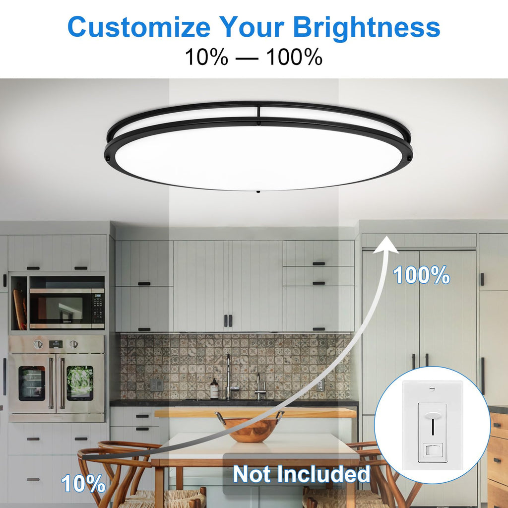 DLLT Flush Mount LED Ceiling Light: 32 Inch 5CCT (3000K-6000K) & Dimmable Ceiling Light Fixtures for Bedroom Hallway - 45W Modern Black Super Bright Kitchen Lighting Fixtures Ceiling