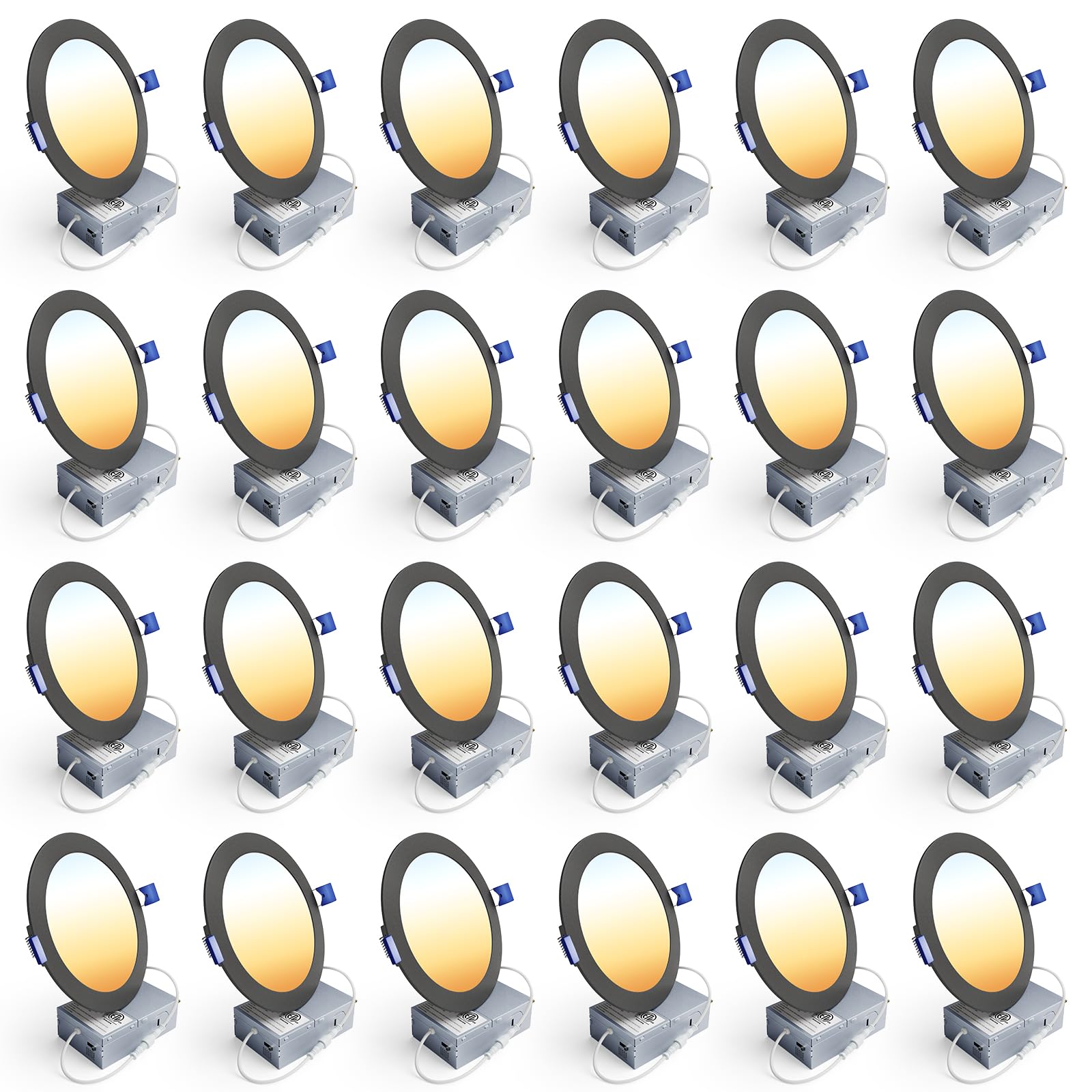 Ensenior 24 Pack 6 Inch LED Recessed Ceiling Light, Dimmable, 2700K-5000K 5CCT, 1200LM 12W 120V, High Brightness Dimmable Canless Wafer Downlight - ETL&FCC&IC