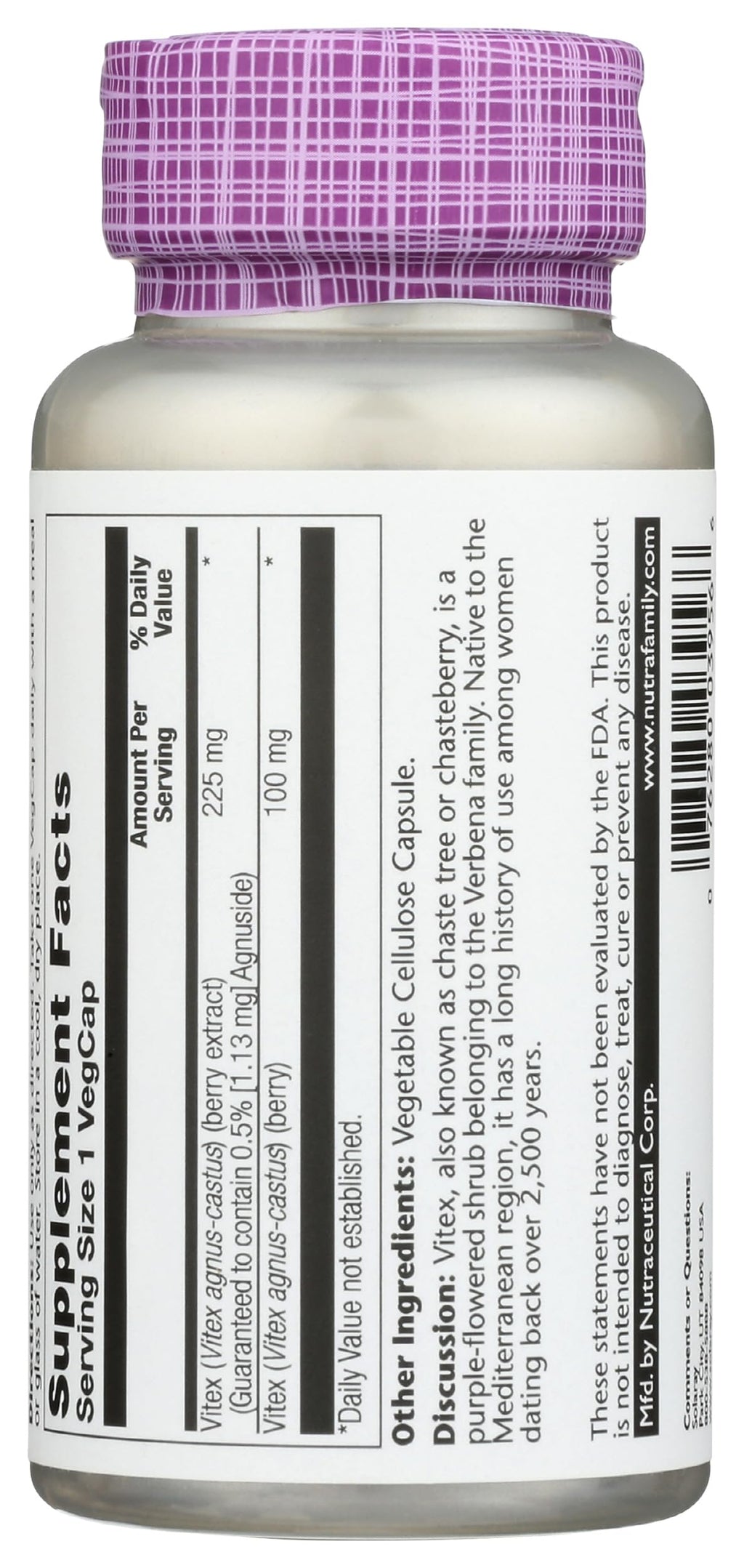 SOLARAY Vitex Berry Extract 225 mg - Chasteberry Supplement for Women - Traditional Hormone Balance Support - Chaste Tree Berry - Vegan, Lab Verified - 60 Servings, 60 VegCaps