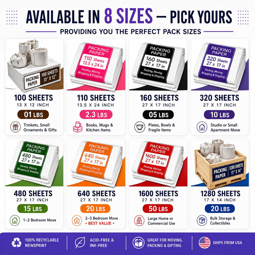 Purple Papers White Bulk Packing Paper | 1600 sheets | 27" x 17" | 50 lbs | Sheets for Moving - Newsprint Paper - Must Have in Your Moving Supplies | Newsprint Papers | Packaging Paper