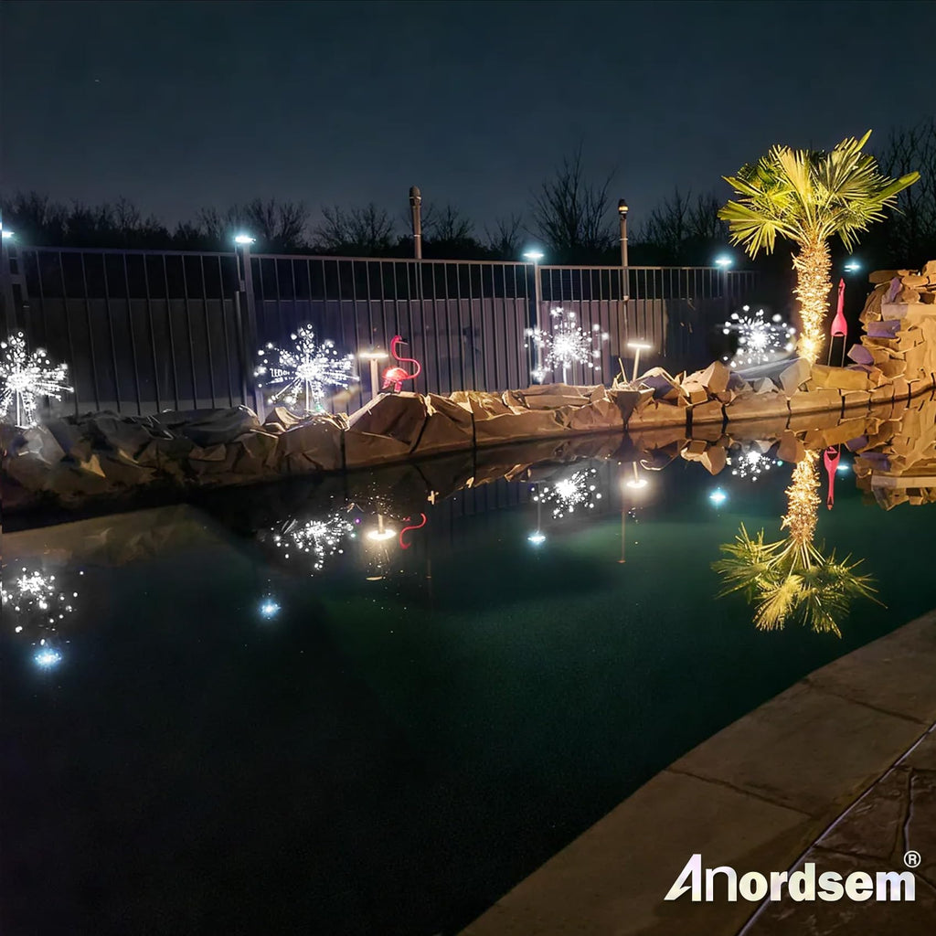 Anordsem Solar Fireworks Lights Outdoor: Garden Light Waterproof for Yard Outside - LED Starburst White Lighting Patio Path Decor 8 Pack - Gardening Gifts for Women Mom Homeowner