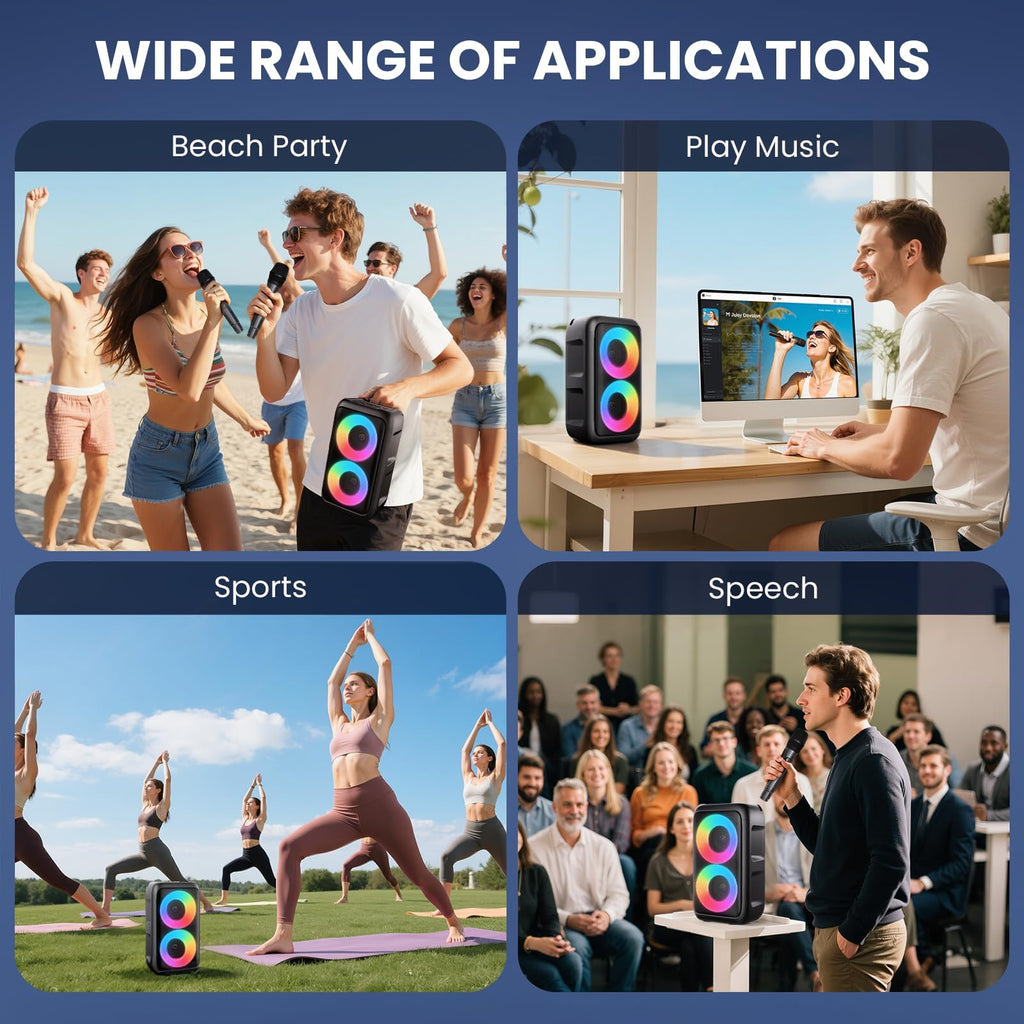 Bluetooth Speaker with 2 Wireless Microphones - Big Party Speaker for Adults Kids Karaoke with Lights - Portable Rechargeable Support TWS/AUX/USB/TF Card for Home Party Gift Floorstanding Speaker