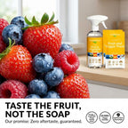 Truly Free Fruit and Vegetable Wash - Veggie Wash Removes 99% of Dirt & Wax | Plant-Based Produce Cleaner Spray | No Aftertaste, Refillable, Made in USA | Fragrance-Free, 16oz