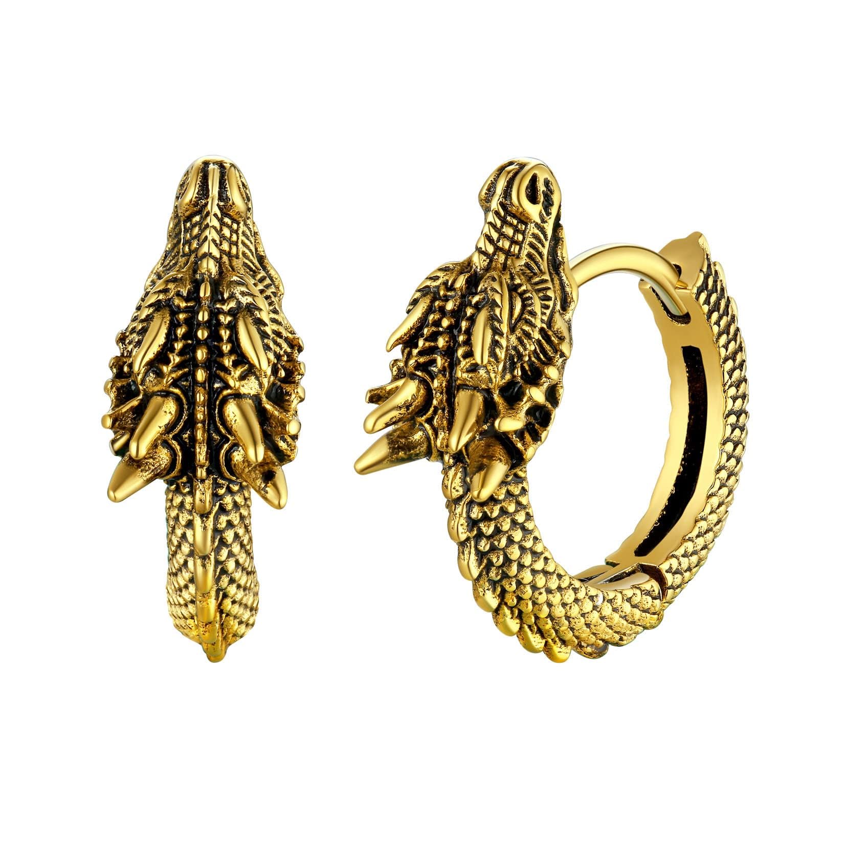 U7 Gold Dragon Earrings Small Hoop Earrings for Men