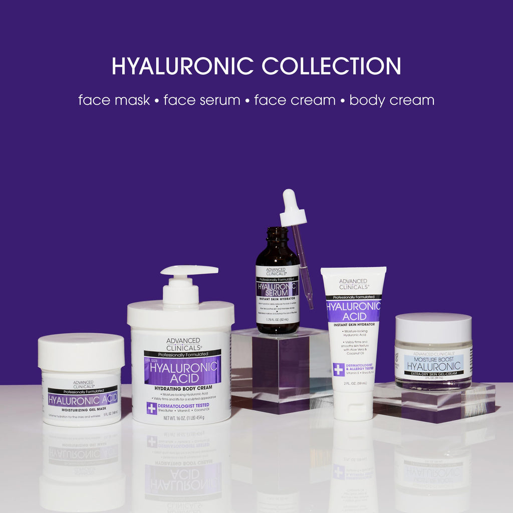 Advanced Clinicals Hyaluronic Acid Face Moisturizer Gel Cream + Hyaluronic Acid Body Cream 2pc Hydrating Skincare Set For Women & Men To Reduce Appearance Of Dry Skin, Wrinkles, & Fine Lines, 2pc Set