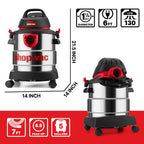 Shop-Vac 5989305 Wet/Dry Vacuum, 5 Gallon, 4.5 Peak HP Stainless Steel Vacuum, 1.25 Inch Diameter x 7 Foot Hose, 6 Ft Cord Length, Ideal for Jobsite, Garage, Car & Workshop