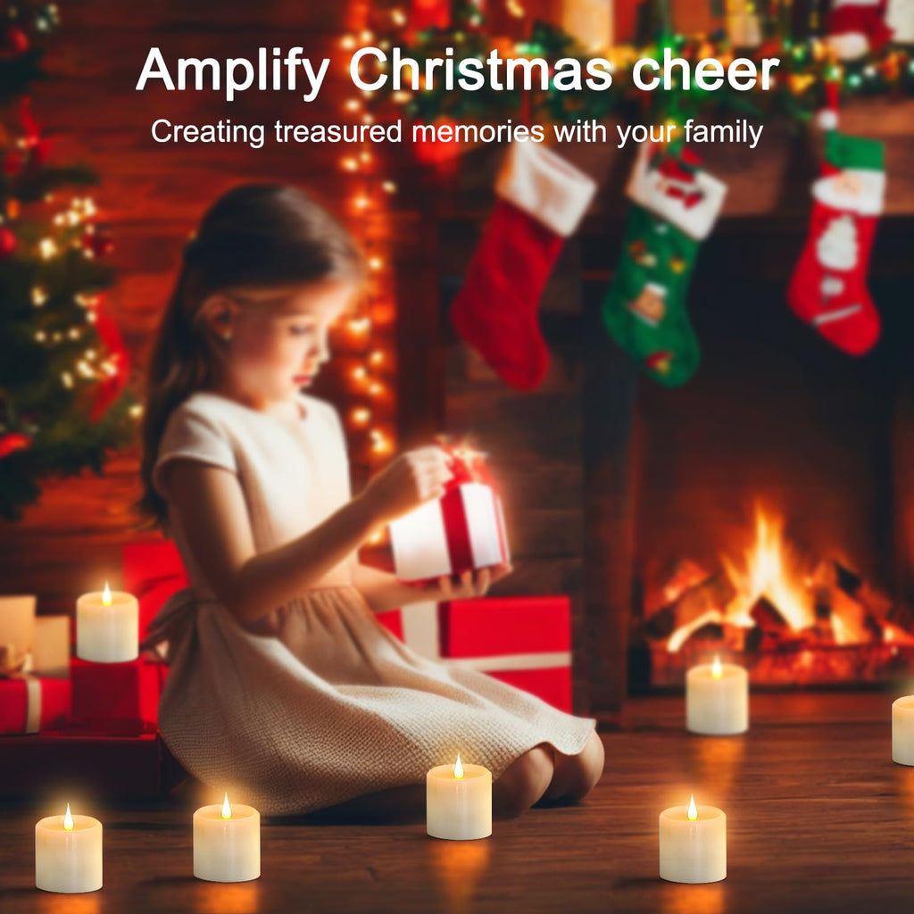 Tediselu Flickering Flameless Candles with 3D Moving Flame, Real Wax Battery Operated Candles with Timer and Remote, Last 600+ Hours, 3" x 3" LED Fake Candles for Home Wedding Christmas Decor, 2 Pack