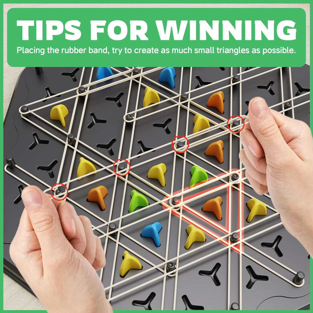 Chain Triangle Chess Game, Strategy Board Games for Kid 6-8-12, Chess Board Games for Adults, Family Games for Kids Adults, Triangle Rubber Band Game, 2 to 4 Players, Kids Christmas Birthday Gifts