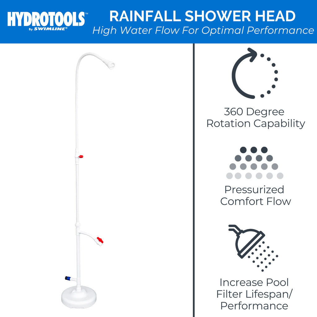 SWIMLINE HYDROTOOLS Tube Style 7 Foot Poolside Shower, Adjustable Head & Foot Tap Spigot With Valve Controls, Standard Garden Hose, Environmentally Friendly, Outdoor Backyard Poolside Beach Spa