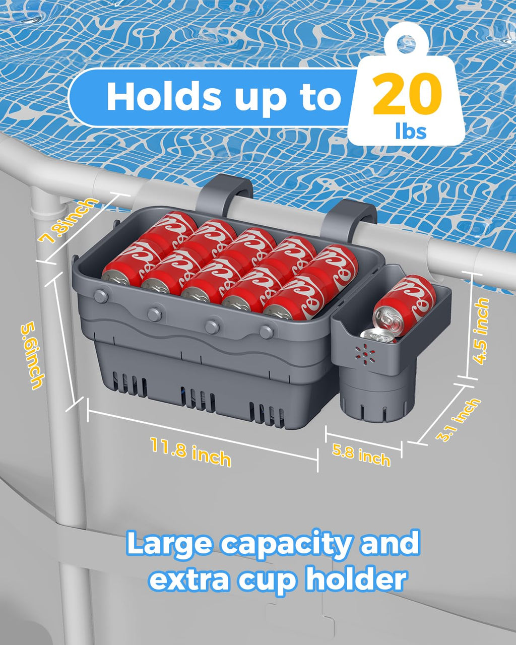 VICHTOP 2026 Upgrade 2 Sets Poolside Storage Basket, Above Ground Pool Accessories, Swimming Pool Storage Basket with Cup Holder, Mesh Bag and Support Bar to Organize Towel Pool Toy