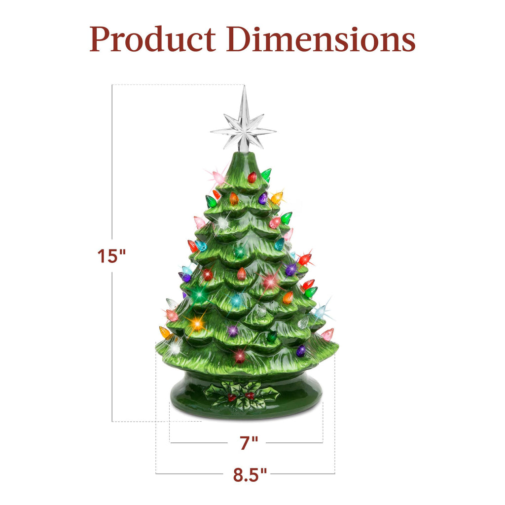Best Choice Products 15in Ceramic Christmas Tree, Pre-lit Hand-Painted Tabletop Holiday Tree, Star Topper, 64 Lights - Green w/Multicolored Bulbs