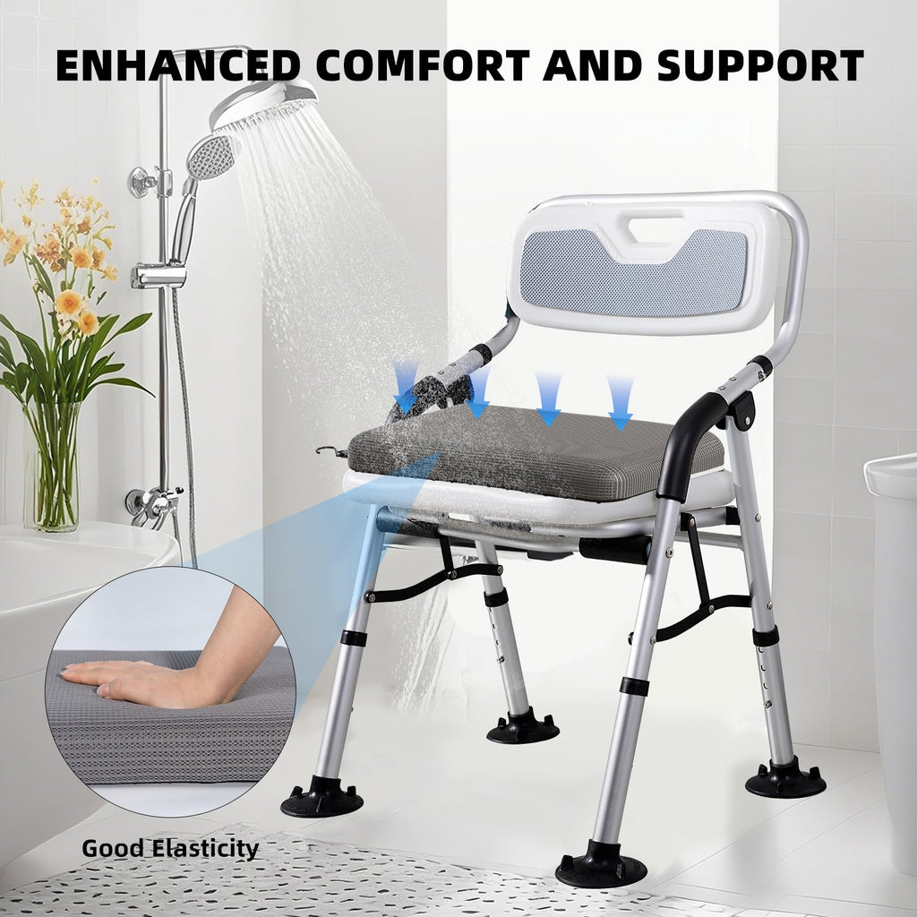 Fasjloctavty Shower Seat Cushion with Non-Slip Silicone Bottom, Shower Chair Cushion for Transfer Benches,Washable 3D Mesh Pad with Hook,Quick Drying Bathtub Chair Pad for Elderly, Pregnancy
