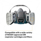 3M Rugged Comfort Quick Latch Half Facepiece Reusable Respirator 6503QL, NIOSH, Cool Flow Exhalation Valve, Bayonet Connection, Silicone Face Seal, for Gases, Vapors, Dust, Maintenance, Construction,L