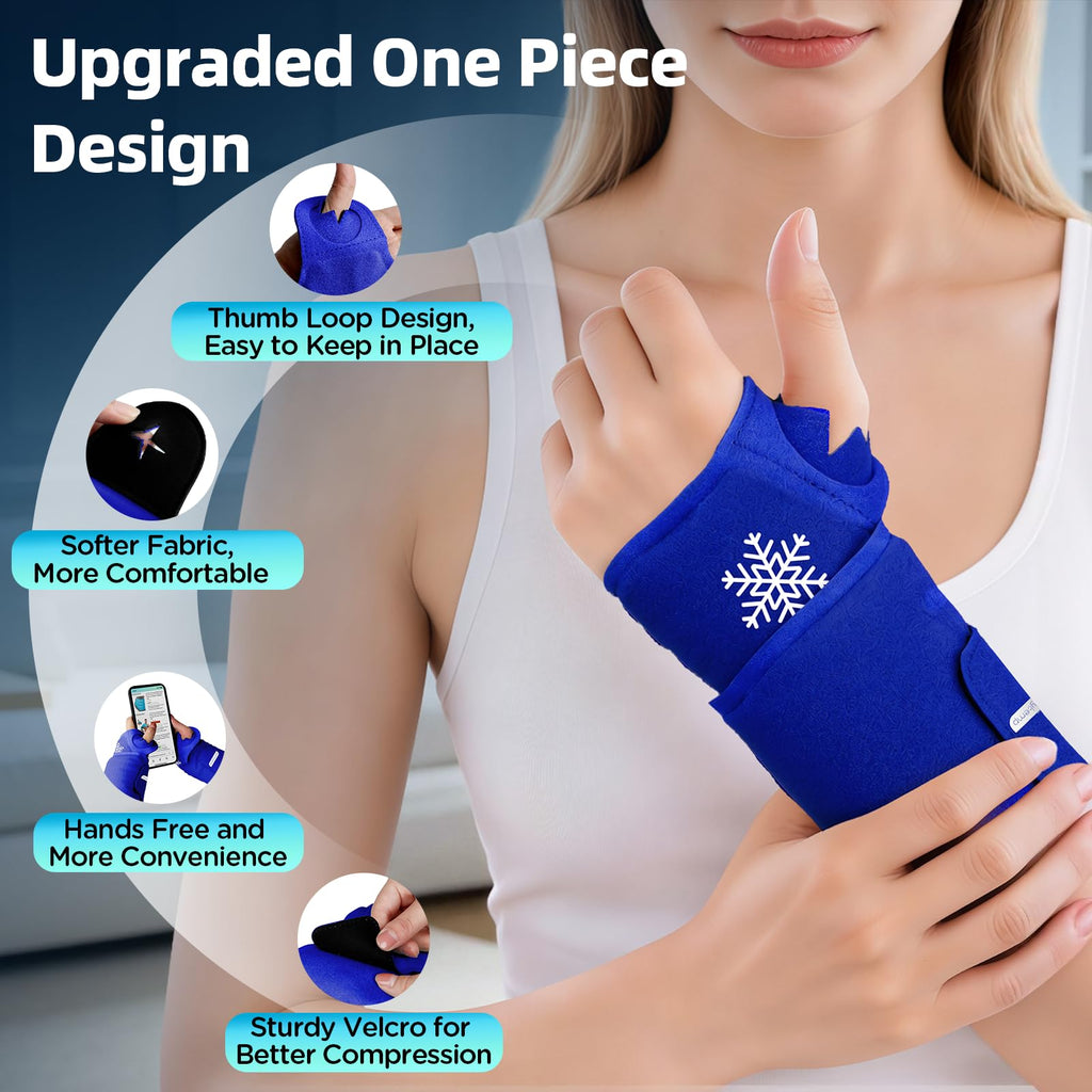 Comfytemp Wrist Ice Pack Wrap Carpal Tunnel Relief Wrist Brace, 2 Packs, FSA Eligible HSA, Gel Ice Packs for Injuries Reusable Wrap for Hand Pain, Hot Cold Compress Hand Brace, Dark Blue