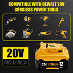 Goldspill 2 Packs 12000mAh High Capacity DCB206 Replacement for Dewalt 20V Max Battery Compatible with Dewalt 20V Battery Lithium Ion DCB200 DCB201 DCB203 DCB207 DCD/DCF/DCG Series Power Tools