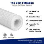 Membrane Solutions 10 Micron 10"x2.5" String Wound Whole House Water Filter Replacement Cartridge Universal Sediment Filters for Well Water - 6 Pack