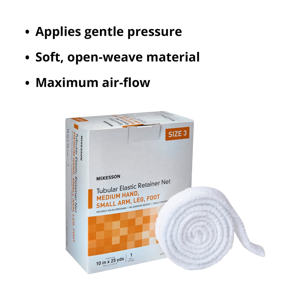 McKesson Tubular Elastic Retainer Net Dressing, Non-Sterile, Hand, Arm, Leg, Foot, Size 3, 10 in x 25 yd, 1 Count, 10 Packs, 10 Total