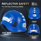 SAFEBUILDER ABS Work-at-Height and Rescue Hard Hat Slotted Ventilated Construction Safety Helmet w/Adjustable Ratchet 6-Point Suspension ANSI Z89.1-14 (Blue Safety Helmet)