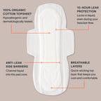 Cora 100% Organic Cotton Topsheet Pads Maxi Overnight Pads (48 Count)
