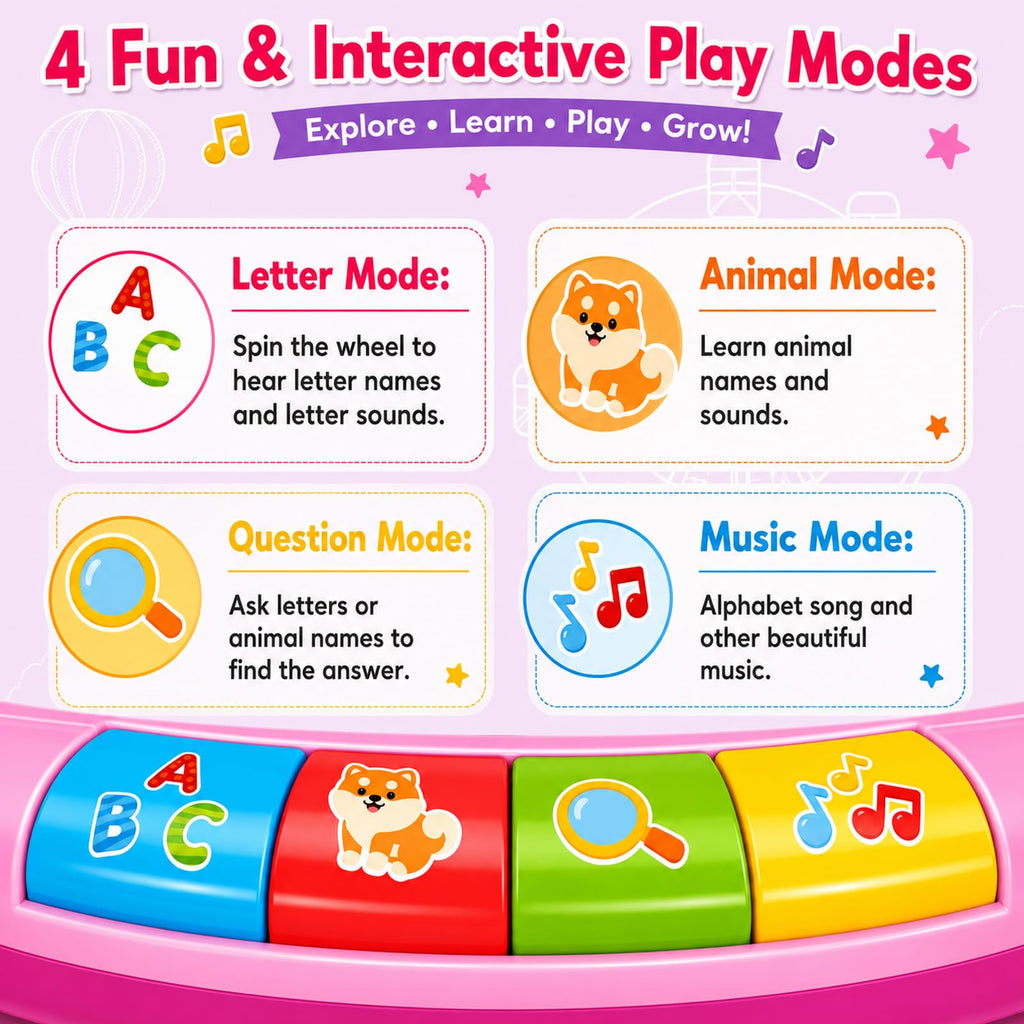 Toys for 1 2 3 Year Old Girls, Spin & Sing ABC Alphabet Learning Zoo with Lights & Sounds, Musical Educational Toy for Toddler 1-3, Christmas 1st Birthday Gifts for Baby Kids Age 12-18 Months+
