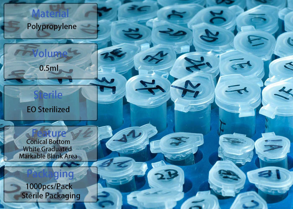 BKMAMLAB 0.5ml Microcentrifuge Tubes 1000pcs, EO Sterilized Plastic Small Vials with Caps for Sample Storage Without Leakage(1000)