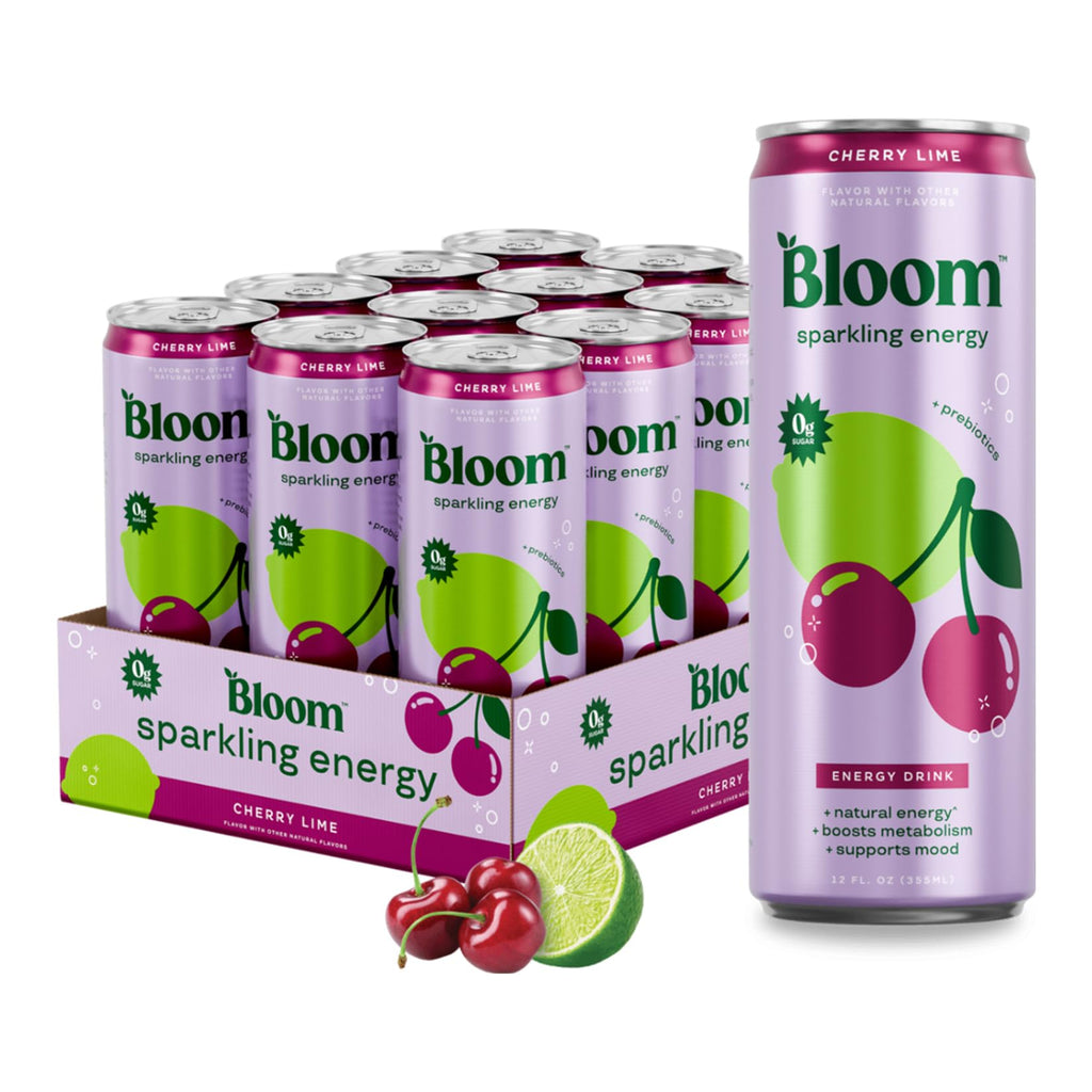Bloom Nutrition Zero Sugar Energy Drink, Cherry Lime, 12oz 12pk