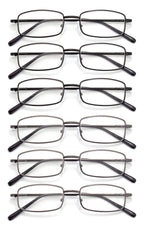 Autojouls 6-Pack Metal Reading Glasses Blue Light Blocking Spring Hinge Readers Lightweight Sturdy Comfortable, 3 Black 3 Gunmetal 2.0 x