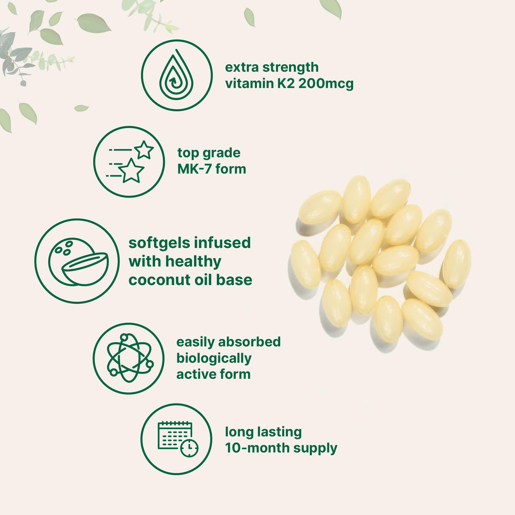 Micro Ingredients Vitamin K2 MK-7 Supplement, 200 mcg Per Serving, 300 Coconut Oil Softgles | Easily Absorbed, Active Menaquinone Form | Non-GMO