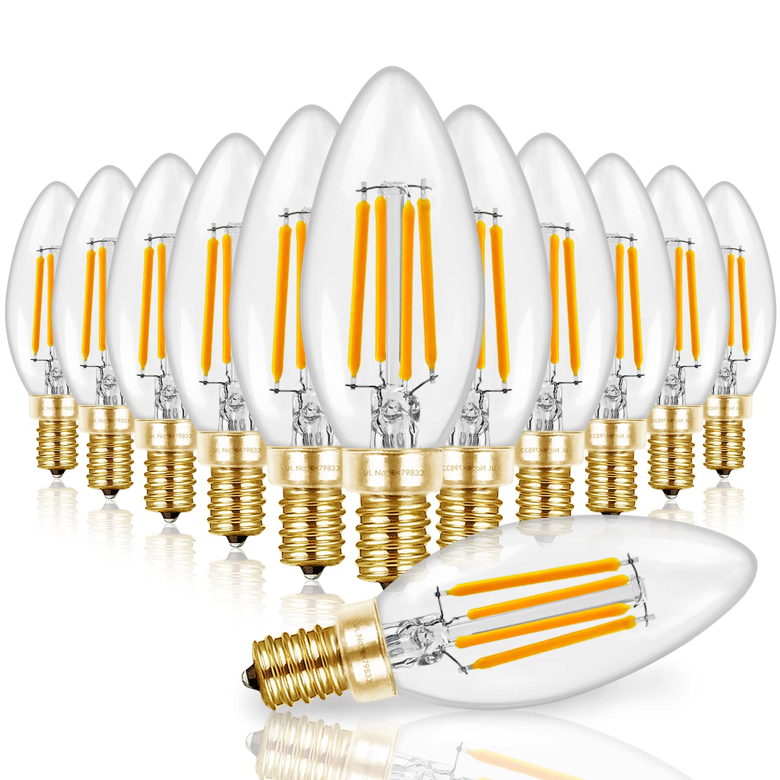 Hizashi 90+CRI Candelabra LED Light Bulbs 60 Watt, 2700K Warm White, E12 LED Bulb Dimmable, B11 Chandelier Light Bulbs, 6W, 550LM, Candle Light Bulbs, UL Listed, 12 Pack