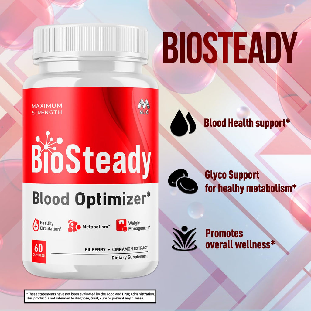 (2 Pack) Biosteady Blood Optimizer Capsules, Official Bio Steady Pills with All Natural Ingredients, Biosteady Advanced Health & Wellness Supplement with Maximum Strength Multivitamins (120 Capsules)