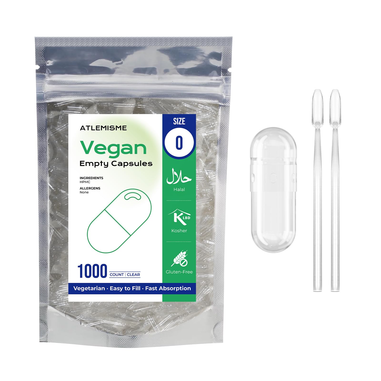 ATLEMISME Empty Vegan Capsules Size 0 - Vegan Capsules Empty (1000 Count) DIY Vegetable Capsule Filling