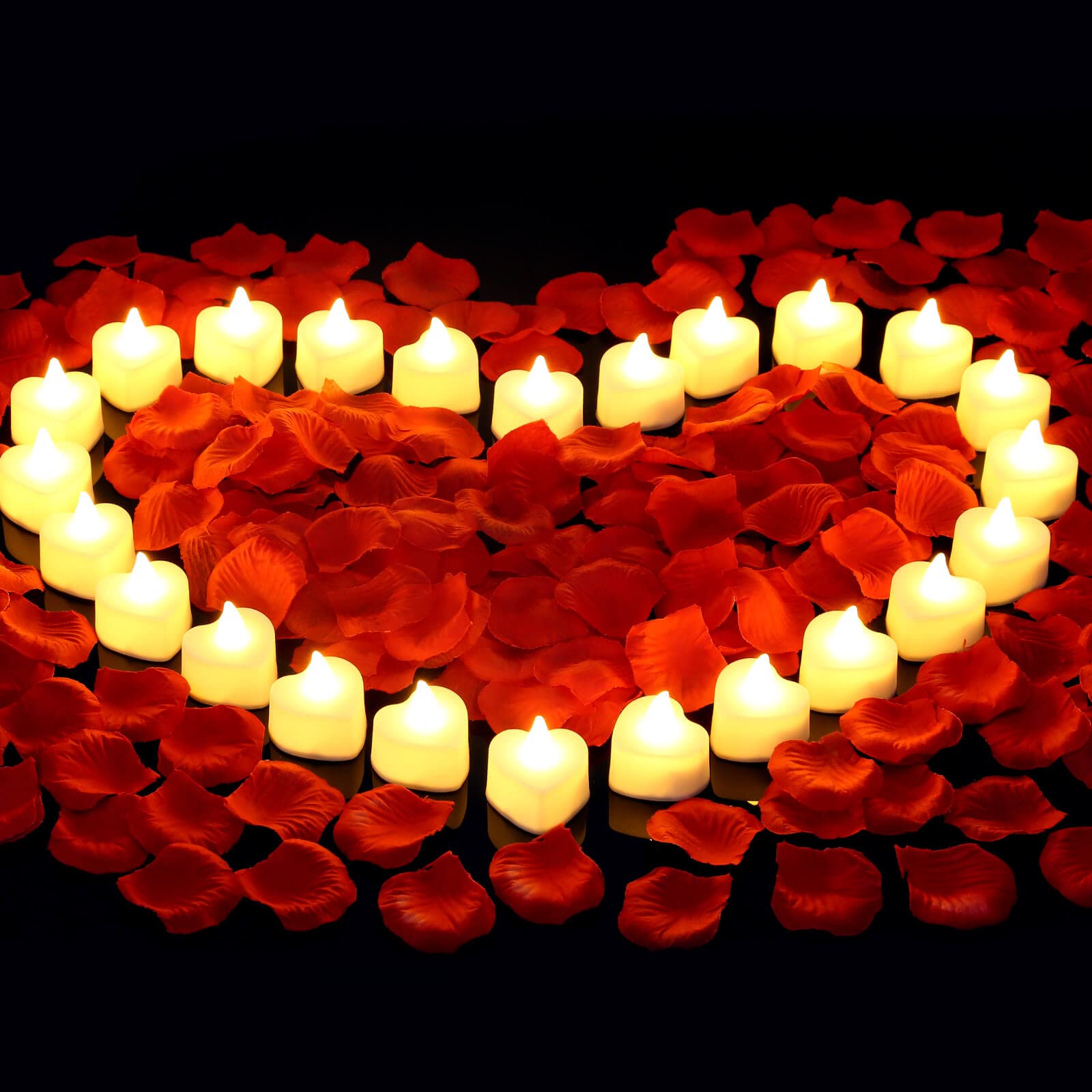 cridoz 2000 Pieces Artificial Rose Petals with 24 LED Tea Lights Candles, Romantic Decorations Special Night Set for Night, Valentine's Day, Wedding Anniversary or Table Décor, Warm White