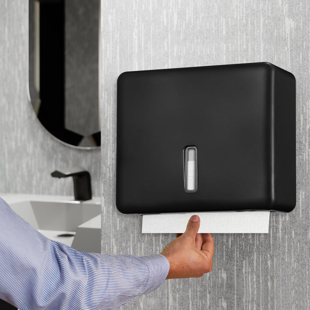 Stardrix Multifold Paper Towel Dispenser Wall Mount (Black) – Large Capacity C-Fold, Trifold, and Folded Commercial Hand Towels Holder for Bathroom & Restroom – Adhesive or Screw Mounted