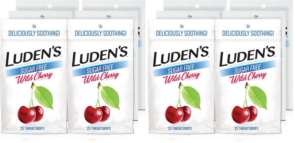 Luden's Sore Throat Relief Lozenges for Minor Everyday Irritation & Dry Mouth, Sugar Free Wild Cherry Flavored Drops, 25 Count, Pack of 12