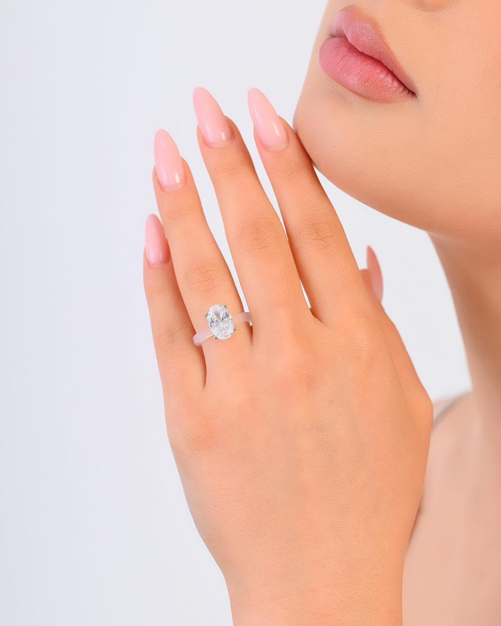 Rinfit Thin Silicone Ring with CZ, Gift Box - Frosted Clear/Oval, Size 7