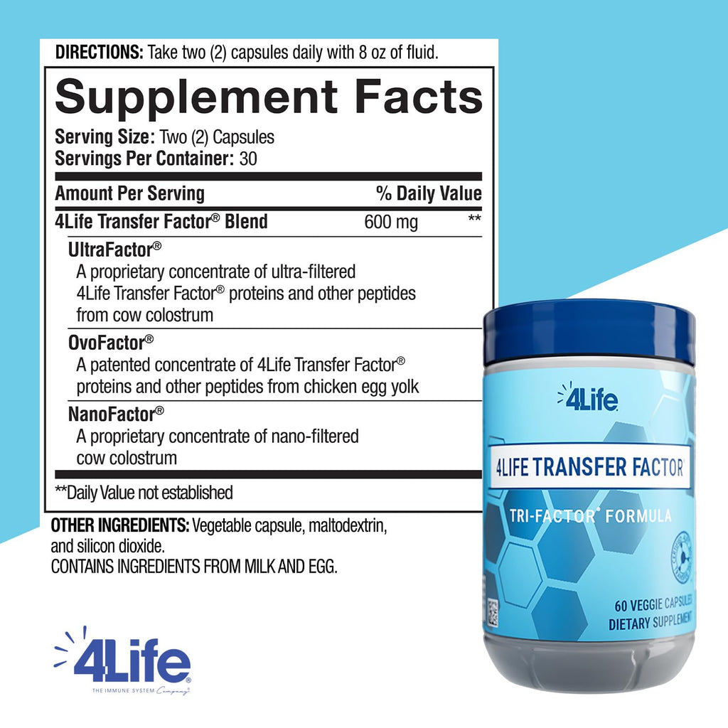 4Life - Transfer Factor Tri Factor Formula - Immune Supplement with Bioactive Peptides, Colostrum, Egg Yolk, Supports Immune Balance - 60 Veggie Capsules
