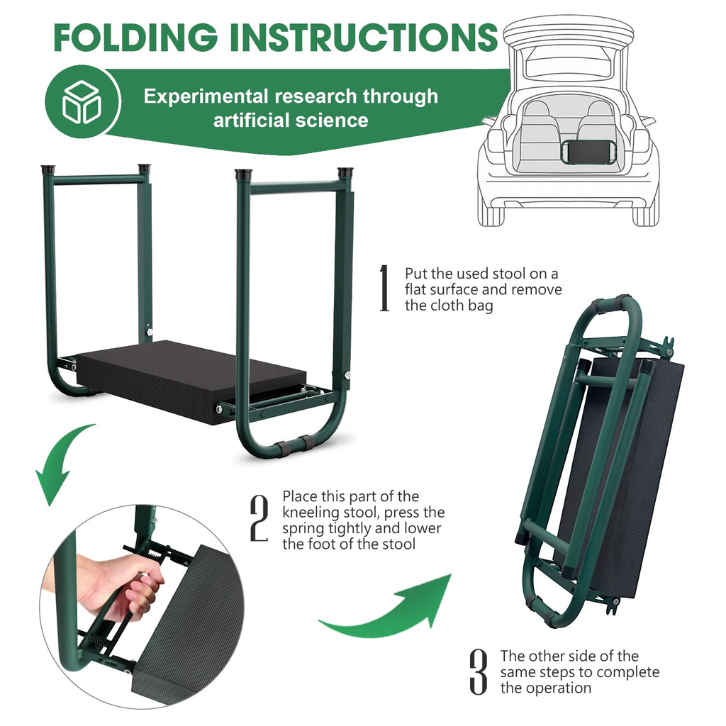 Onadak Heavy Duty Garden Kneeler & Seat with Support Legs, 400lbs Capacity Foldable Gardening Stool, Extra Thick Pad & Large Tool Organizer Bag, Ergonomic for Seniors - Dark Green