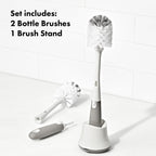 OXO Tot Baby Bottle Brush with Nipple Cleaner and Stand, Gray 2-Pack