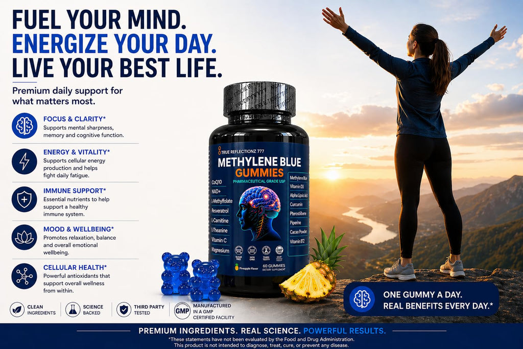 Methylene Blue Gummies 12mg Cognitive Support w/Added Vitamin C, NAD,L Methylfolate, Methylcobalamin b12, methylated Vitamins