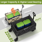 Blomoba Folding Wagon Cart with Wheels, 220lbs Utility Wagon Cart, Black