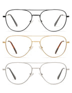 3-Pack Retro Aviator Reading Glasses for Men Women Trendy Square Blue Light Blocking Computer Readers Metal AM6092 Mix (+2.00 Magnification Strength)