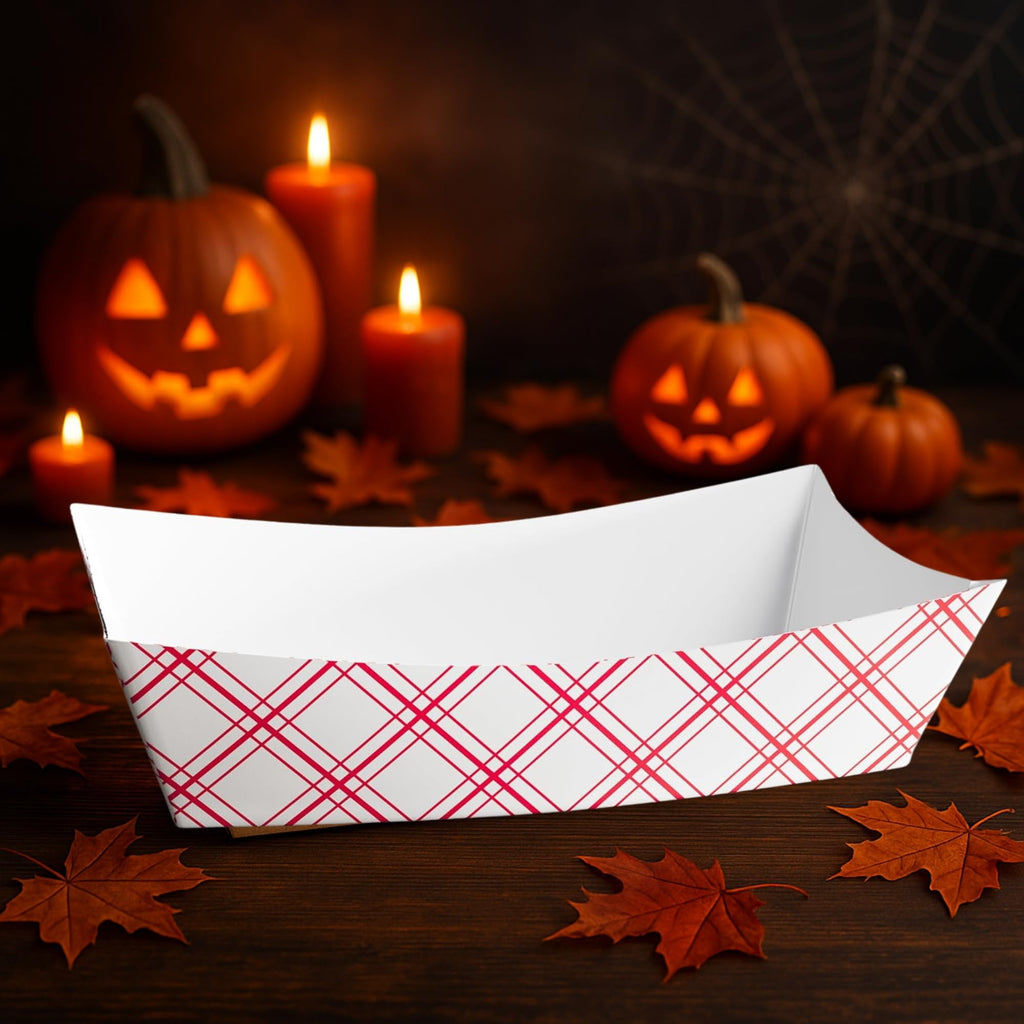 SPARGOS 3lb Paper Food Boats (125 Pack) – Red and White Checkered Nacho Trays for Parties – Disposable Hot Dog Boats & French Fry Holders – Grease Resistant Paper Food Trays for Movie Night & Picnics