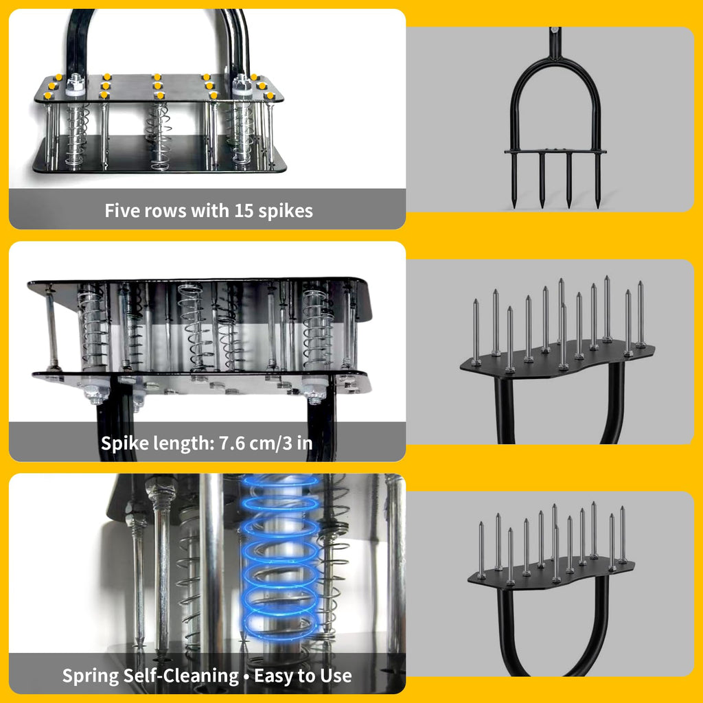 Uojim Lawn Aerator, 15x3 Solid Steel Tines for Efficient Aeration, Dual-Spring Auto-Clean to Prevent Clogging, 38" Ergonomic T-Handle & Wide Foot Pedal Used for Courtyard,Garden,Patio